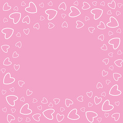frame of hearts on a pink background prints, greeting cards, invitations for holiday, birthday, wedding, Valentine's day, party.
