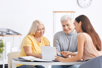 Senior couple meeting with consultant in office