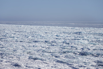Lake Baikal ice-drift. Winter landscape.