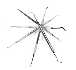 Set of medical equipment tools for teeth dental care isolated on white