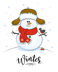 Christmas cards with snowman and winter lettering
