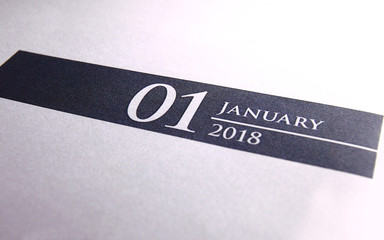 Close up of january 2018 on diary calendar.