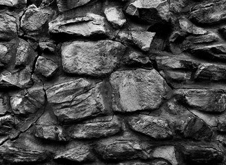 Old monastery wall made of big rocks b&w 3d texture, background