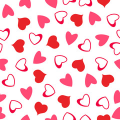Seamless pattern of hearts on a white background. for postcards, greeting, invitation for Valentine's day, birthday, wedding, holiday, party.