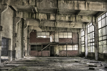 Fototapeta na wymiar Interior of an abandoned production hall in Romania