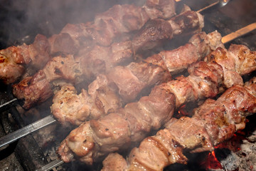Preparing shashlik on mangal