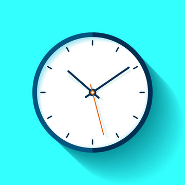 Clock icon in flat style, timer on turquoise background. Business watch. Vector design element for you project