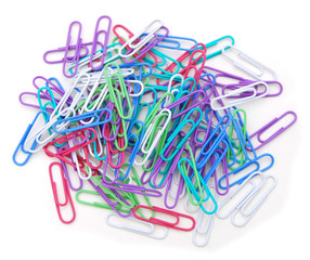 Colorful paper clips isolated in white