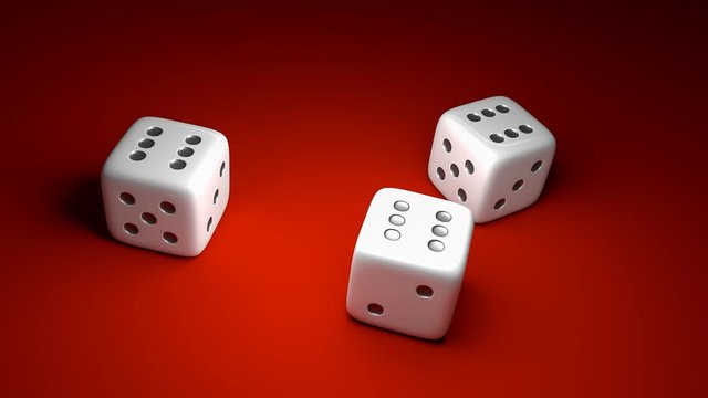 Three dice with number six on red casino background - gambling concept