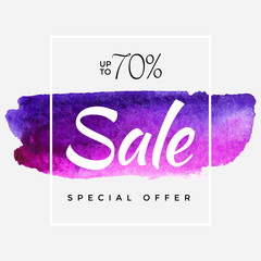 Watercolor Special Offer, Super Sale Flyer, Banner, Poster, Pamphlet, Saving Upto 70 Off, Vector illustration with abstract paint stroke