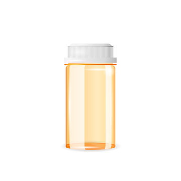 Closed and empty pill bottle. Realistic vector illustration. Tablet, prescription,medicine, drug bottle isolated on the white background.