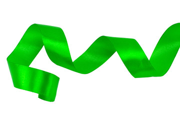 Fototapeta premium Green satin ribbon isolated on white background with clipping path