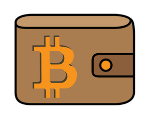Bitcoin logo with shadow carved in leather wallet cover, no outline