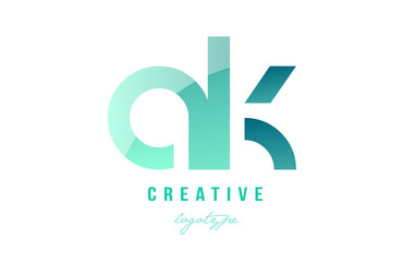 green gradient pastel modern ak a k alphabet letter logo combination icon design