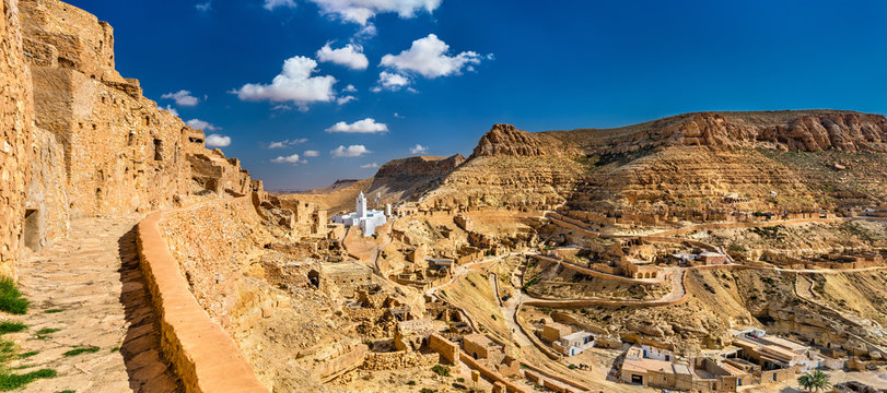 Panorama of Chenini, a fortified Berber village in South Tunisia
