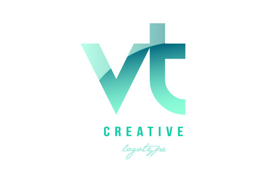 green gradient pastel modern vt v t alphabet letter logo combination icon design