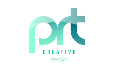 green gradient pastel modern prt p r t alphabet letter logo combination icon design