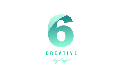 6 six green pastel gradient number numeral digit logo icon design