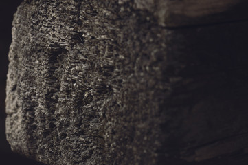 Old dark wood timber texture or background with annual rings. Copy space. graphics resources. Front view of texture