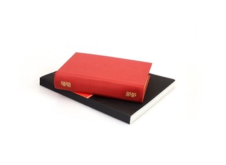 Stack of books on white background