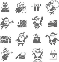 Set of Christmas Icons with Santa Claus and gifts