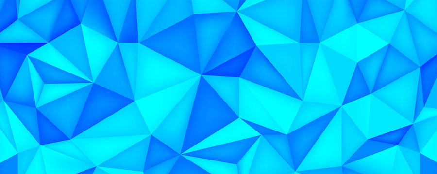 Low poly surface texture, polygonal shapes, turquoise background, blue crystals, triangles mosaic, creative origami wallpaper, templates vector design