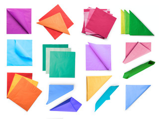 Colored paper napkins collection isolated with clipping path