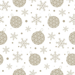 Seamless background with vintage balls and snowflakes. Pattern
