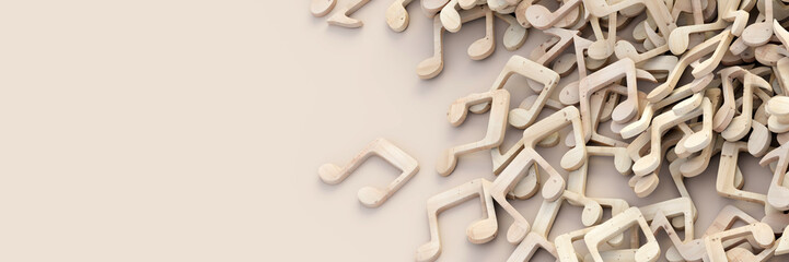 Naklejka premium Musical notes made of wood on a plane, original 3d rendering background