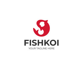 Round Koi Logo Template. Carp Vector Design. Fish Illustration