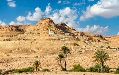 View of Doiret, a hilltop-located berber village in South Tunisia