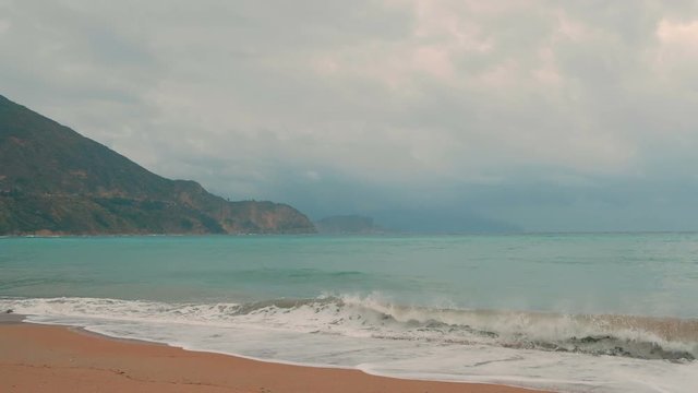 Sea and the coastline, Budva, Montenegro, Adriatic, Mediterranean.  Autumn time. Slow motion
