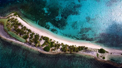 Tuinposter Eiland Aerial drone birds eye view of tropical island with white sand and  turquoise clear waters.