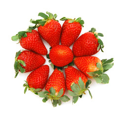 Sweet and juicy strawberries isolated on white background.
