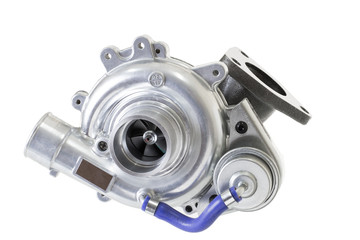 new turbocharged car engine Isolated on a light background