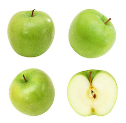 Green apple collection. set of fruit isolated on white