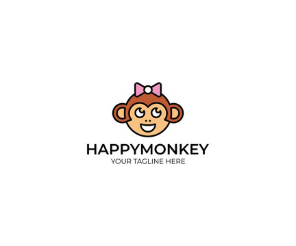 Monkey Logo Template. Funny Ape Vector Design. Animal Illustration