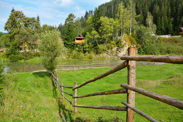 Beautiful landscape with houses on sunny day