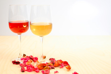Two glasses with red and white wine