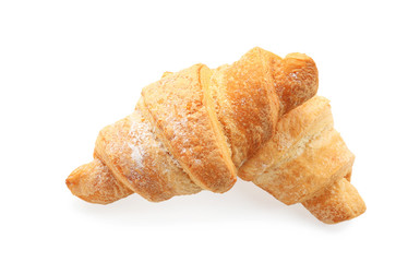 Delicious croissants on white background