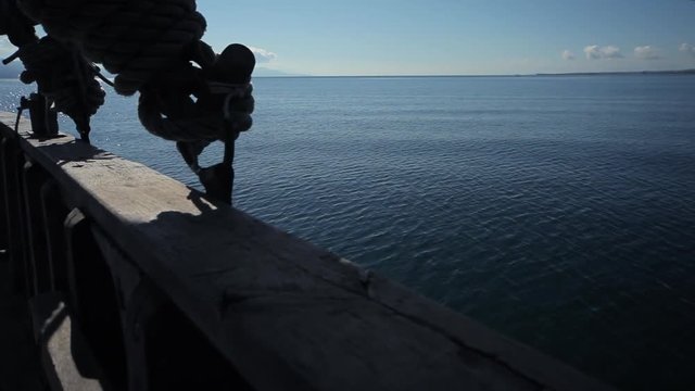 View on Lake and Waves from the Ship deck. Landscape lake