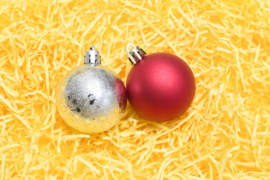 christmas ball on yellow background