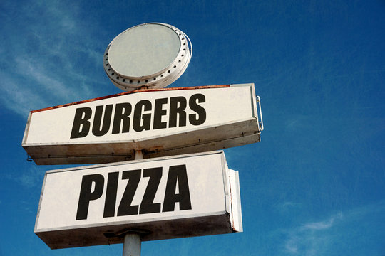 vintage burger and pizza sign