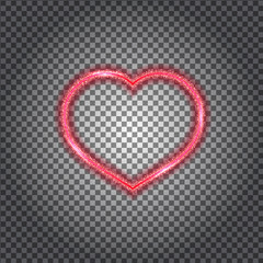 Red glowing heart with sparkling particles. Isolated on transparent. Vector illustration.