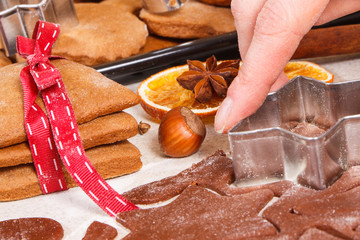 Dough and accessories for baking gingerbread and fresh baked cookies for Christmas time
