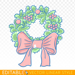 Christmas wreath. Editable line drawing. Xmas New year stock vector illustration.
