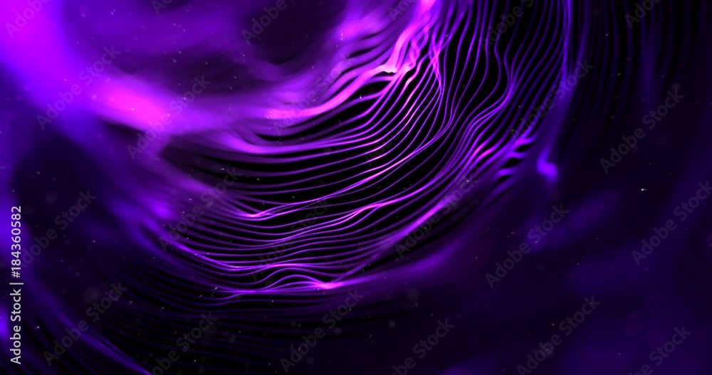 Wall mural abstract stream array purple violet glitter sparkle lines with particles on black background science