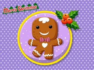 Merry Christmas cute cartoon Gingerbread man cookies on a colorful background. Happy New Year and decoration element