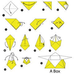 step by step instructions how to make origami A Box - obrazy, fototapety, plakaty