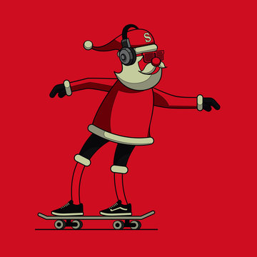Hipster Santa`s on Skate Board at Christmas 